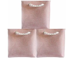 Stoffen opbergdoos van 28×28×28 cm, geschikt voor het organiseren en opbergen van spullen. Decoratieve opvouwbare opbergmand, geschikt voor planken, kasten, kleding, speelgoed, enz., 3-pack, roze.