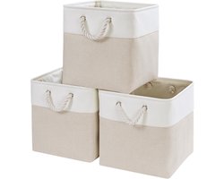 Stoffen opbergmanden - Opbergdozen - Kleding en speelgoed - Robuuste metalen frame - 3 stuks 28cm - Lichtbeige wit