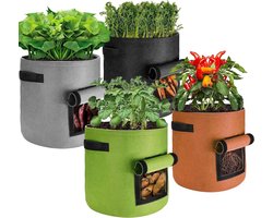 Stoffen Plantenzakken Set 4 stuks - 40 liter en 10 gallon - Vliesstof - Handgrepen - Tomatenpot - Groeizak - Aardappelzak