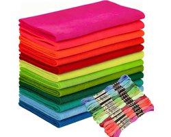 Stoffen Rollen 12 Rollen Vilt Pakket met Borduurdraad, 20,5 x 90cm Neon Serie Gesorteerde Kleuren DIY Knutselen Naaien Nonwoven Patchwork