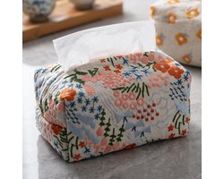Stoffen Tissuebox met Nieuw-Chinees Bloemmotief en Borduurwerk - 18x9x8 cm - Roze - Creatieve Papieren Zakdoekhouder voor Woonkamer, Salontafel en Auto