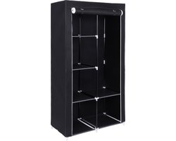 Stoffenkast - garderobe - kledingrails - 6 legplanken - Kleding rek - Kledingkast - Zwart