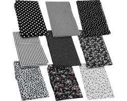 Stoffenpakket Katoen - Fat Quarters Set - Naaien Quilten Patchwork - 9 Verschillende Motieven - 50x50cm Per Stuk - Zwart