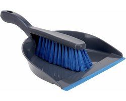 Stoffer en blik - voor binnen - kunststof - antraciet/blauw