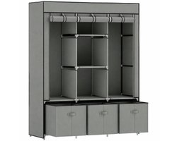 Stofkast 125x43x162,5 cm Kast Lichtgrijs Staal Ruimtebesparend Ontwerp Kledingrek Laden Rits Opvouwbaar Slaapkamer Kleedkamer
