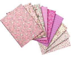 Stofpakket: 9 stoffen van katoen, katoen, roze en roze, voor het naaien, quilten en patchwork, 50 x 50 cm, verschillende motieven