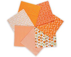 Stofpakket van 7 stuks, 50 x 50 cm, patchwork stoffen, stofresten, doe-het-zelf stof voor knutselen, quilten, decoratie en poppenkleding, puur katoen, modieuze patronen (oranje)