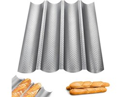 Stokbrood bakvorm - Baguettebakplaat - Bakvorm - Broodbakvorm - Bakvorm 15x13 inch - Bakgerei - Koolstofstaal - Zilver