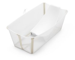 Stokke Flexi Bath (Sandy Beige) met ondersteuning voor pasgeborenen - Duurzaam en gemakkelijk op te bergen - Handig voor thuis of op reis - Voor baby’s en kleuters en tot 4 jaar