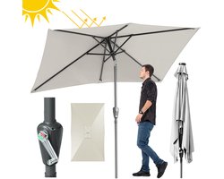 Stokparasol - 140x210 cm - Parasol - Tuin - UPF 50+ - 30° Kantelbaar - Waterdicht - Balkonparasol - Zweefparasol - Beige