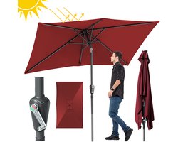 Stokparasol - 140x210 cm - Parasol - Tuin - UPF 50+ - 30° Kantelbaar - Waterdicht - Balkonparasol - Zweefparasol - Rood