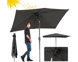Stokparasol - 200x300 cm - Parasol - Tuin - UPF 50+ - 30° Kantelbaar - Waterdicht - Balkonparasol - Zweefparasol - Grijs