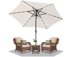 Stokparasol - 270CM - Parasol - Tuin - met LED - UV50+ - 30° Kantelbaar - Waterdicht - Balkonparasol - Zweefparasol - Beige