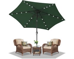 Stokparasol - 270CM - Parasol - Tuin - met LED - UV50+ - 30° Kantelbaar - Waterdicht - Balkonparasol - Zweefparasol - Groen