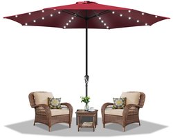 Stokparasol - 350CM - Parasol - Tuin - met LED - UV50+ - Waterdicht - Balkonparasol - Zweefparasol - Rood