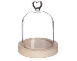 Stolp hart met houten basis Ø10xH13cm.