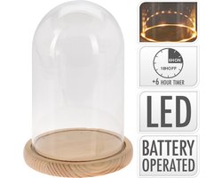 Stolp Met Warm Wit Led -  Glazen stolp - 18x18x24cm