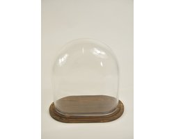 Stolp ovaal- S-helder glas- 18x11x20cm- bruin houten plateau