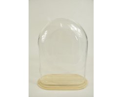 Stolp ovaal XL helder glas 30x16x40cm - Inclusief stijlvol blank houten plateau