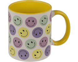 Stoneware Mok "Be Happy" – Smileys - Rustieke Keramische Koffiemok - Theemok