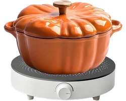Stoofpan Gietijzer - Hollandse Oven Pan - Langzaam Koken - Pompoen Ontwerp - 21 cm - Oranje
