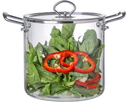 Stoofpot Simmertopf - Hittebestendige Glazen Pot met Deksel om te Koken Transparante Soepterrine met Roestvrijstalen Dubbelhandgrepen Kookpot voor Pasta Noedels Soep Melk Thee en Salade (5.5L)