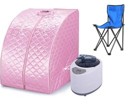 Stoom-sauna, saunatent, draagbare saunabox met afstandsbediening, klapstoel, draagbare stoom (roze)