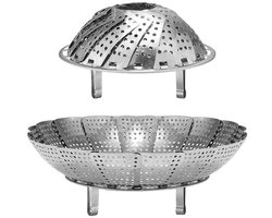 Stoomrek - roestvrij staal - opvouwbaar - geschikt voor het koken van groenten en het stomen van voedsel, uitvouwbaar voor pannen van verschillende afmetingen (uitgeklapt 23 x 7,1 cm)