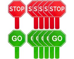 Stop Go Bord - Verkeersbord Handbord - Verkeerscontrole - Ergonomische Handgreep - 25 x 15 cm - Zeshoekig