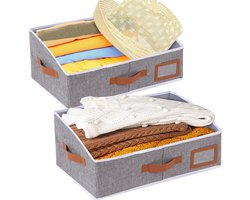 Storage Baskets for Cupboard, with Handle, Trapezoidal, Foldable Storage Box, Used to Organise Shelves, Cupboards, Books, Toys, Clothes, 50 x 29 x 21 cm (Grey, Pack of 2)