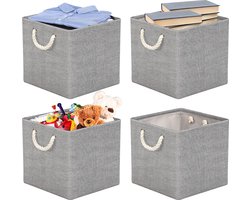 Storage box, fabric, 30 x 30 cm, pack of 4, foldable storage box for fabric, ideal for Kallax shelves, bedroom, children's room, grey