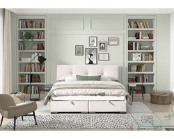 Storage Boxspring 140x200 Pearl Beige Stof -Made in Belgium- met Opbergruimte