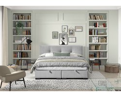 Storage Boxspring 180x210 Ashgrey Stof -Made in Belgium- met Opbergruimte