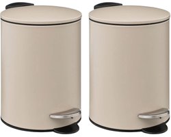 Storage Soltions kleine pedaalemmer - 2x - metaal - beige - 3 liter - 16 x 25 cm - Badkamer/toilet