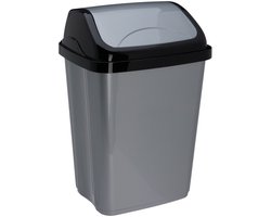 Storage Solutions Afvalemmer SWING - 16 liter - grijs/zwart - met klep deksel - kunststof - prullenbak - Toilet - Badkamer - Kantoor