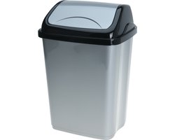 Storage Solutions Afvalemmer SWING - 5 liter - grijs/zwart - met klep deksel - kunststof - klein model prullenbak - Toilet - Badkamer