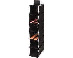 Storage Solutions Hangende kast organizer zwart met 6 vakken 15 x 30 x 84 cm - Opbergen/opruimen