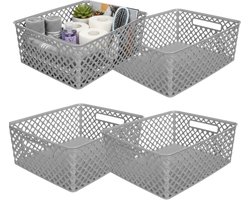 Storage Solutions Kast Opbergmand - 4x - van kunststof - grijs - 29 x 35 x 13 cm - 11 liter - organizer box