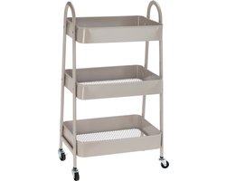 Storage Solutions Keukentrolley/plateau kast - beige - metaal - 79 x 44 x 32 cm - 3 niveaus - draadmanden - opslag