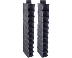 Storage Solutions Kledingkast organizer - 2x - 10-vaks - grijs - polyester - 30 x 15 x 120 cm