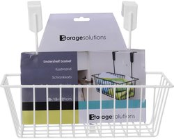 Storage Solutions - Mandje met deurhaken - wit - metaal 28 x 9,5 cm