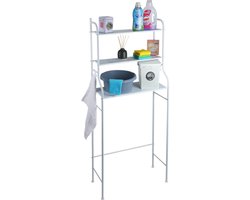 Storage Solutions - Metalen badkamerrek - wit - 62x25x155 cm – 3 planken met haken