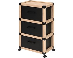 Storage Solutions Opbergkastje op wielen met 3 lagen - beige/zwart - 46 x 32 x 85 cm - badkamer en meer