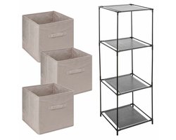 Storage Solutions Opbergkastje Smartrack met kastmanden - 3x mandjes van stof - beige - 34 x 98 cm - manden van 29 Liter