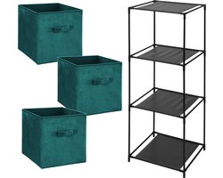 Storage Solutions Opbergrek Smartrack - met 3x mandjes stof - petrol groen - 34 x 104 cm