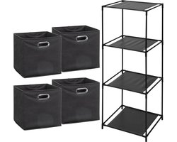 Storage Solutions Opbergrek Smartrack - met 4x mandjes stof - donker grijs - 34 x 104 cm