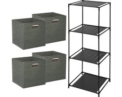 Storage Solutions Opbergrek Smartrack - met 4x mandjes stof - grijsgroen - 34 x 104 cm