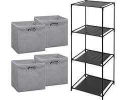 Storage Solutions Opbergrek Smartrack - met 4x mandjes stof - licht grijs - 34 x 104 cm