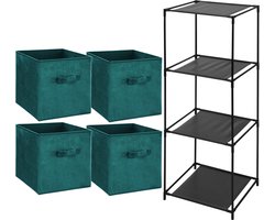 Storage Solutions Opbergrek Smartrack - met 4x mandjes stof - petrol groen - 34 x 104 cm