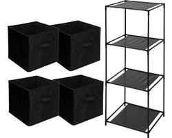 Storage Solutions Opbergrek Smartrack - met 4x mandjes stof - zwart - 34 x 104 cm